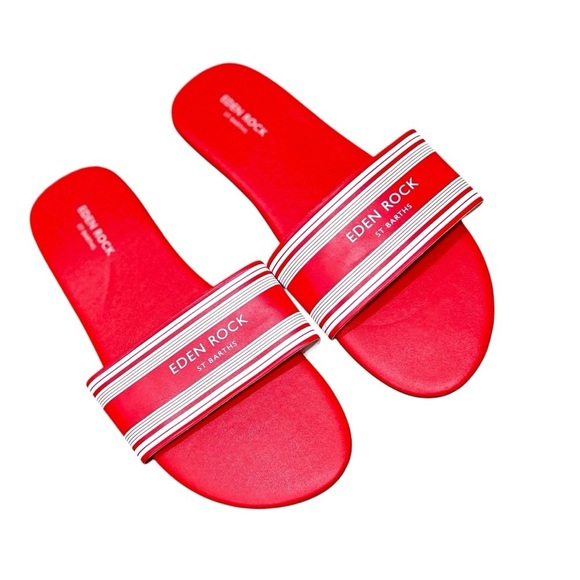 Eden Rock St Barth’s flat slip on Sandals orange white stripe size 10 - Picture 1 of 4